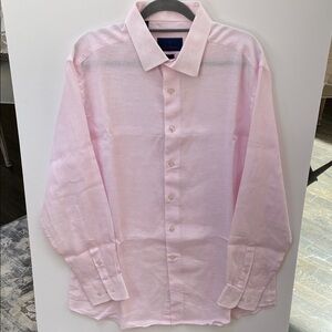David Donahue Light Pink Casual linen Button Down Shirt